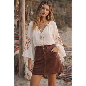 Prana Vintage Corduroy Mini Skirt Size 4 (32W) Brown Slimming Pockets Preppy Y2K